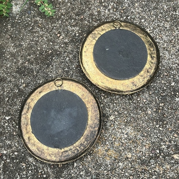 Pair Sungott Art Studios NY Small Edwardian Hanging Metal Plates 24k Gold Detail - Picture 5 of 5